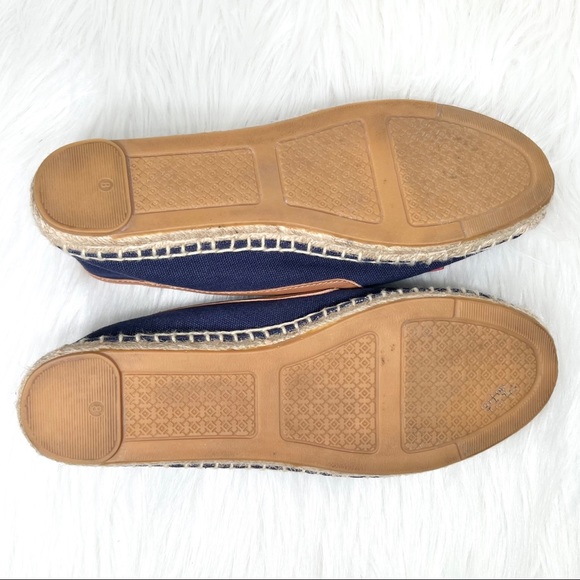 SOLD-Tory Burch Nautical Anchor & Logo Flat Slip On Navy Blue Canvas Espadrilles - Picture 9 of 10